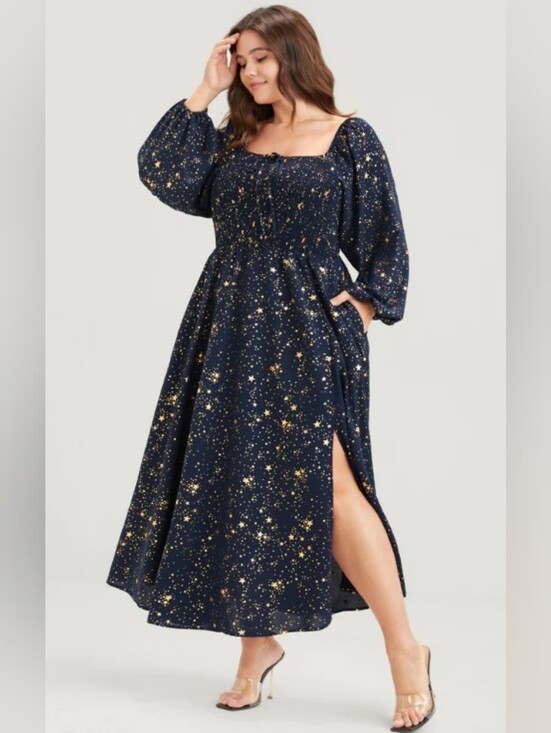 BloomChic Dresses & Skirts - Bloomchic  Star-Print Navy Maxi Dress with Square Neck